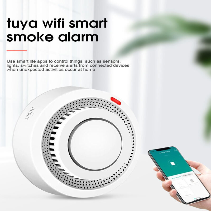 Tuya Smoke Alarm WiFi Wireless Fire Protection Alarm Sensor การตรวจสอบระยะไกลระบบความไวสูงเครื่องตรวจจับควัน