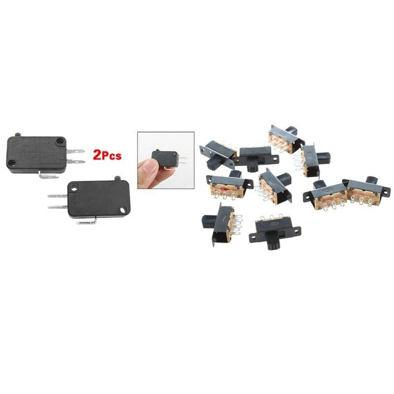 2 Pcs Electric 1NO 1NC Contacts Push Button Micro-Switch & 10 Pcs SS22F25-G7 DPDT 2P2T Panel Mount Mini Slide Switch