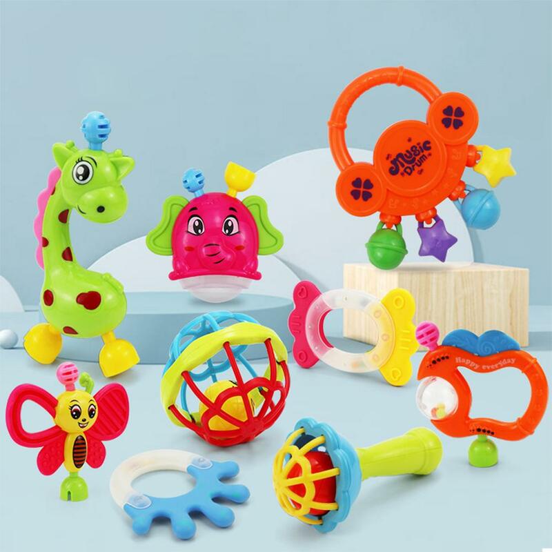 9 pçs bebê chocalhos conjunto mordedores garrafa de armazenamento grab shaker brinquedos dentição recém-nascidos brinquedo educacional precoce para crianças da criança