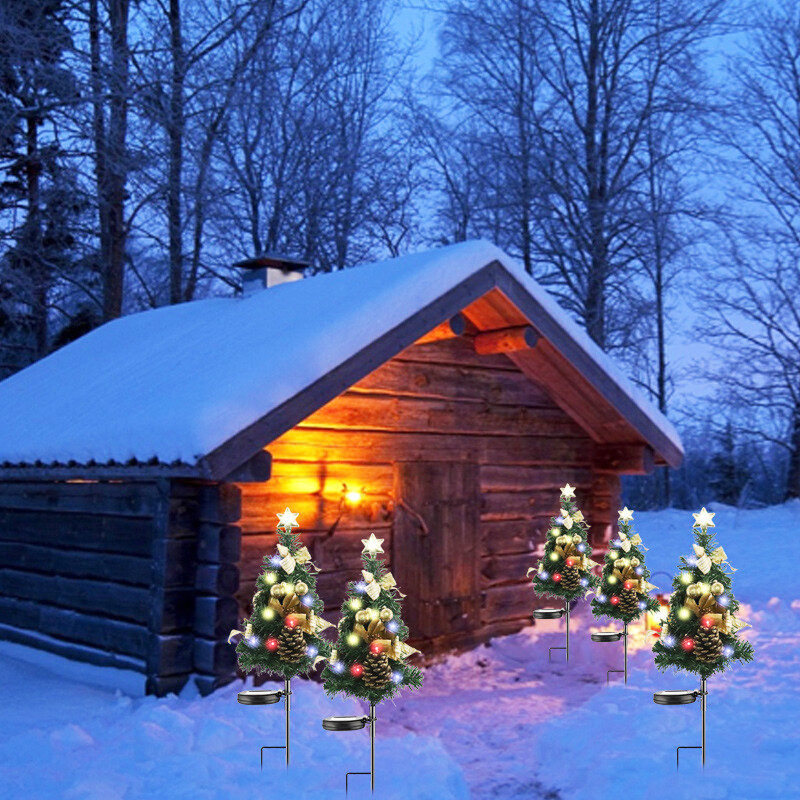 Luces solares para árbol de Navidad, guirnalda de luz de jardín impermeable, cono de pino, estrella, lámpara de decoración de Navidad, 16LED, 4/2/1 piezas