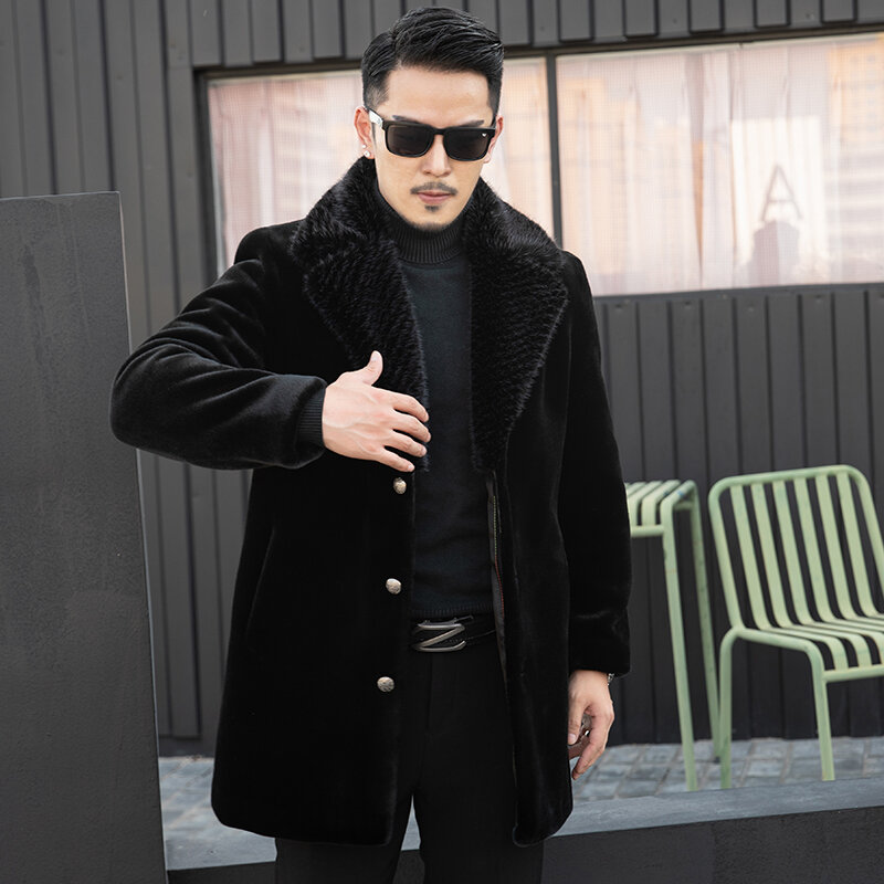 Casaco de vison masculino de comprimento médio casaco de pele do falso outono e inverno engrossado estilo coreano negócios na moda casual trench coat
