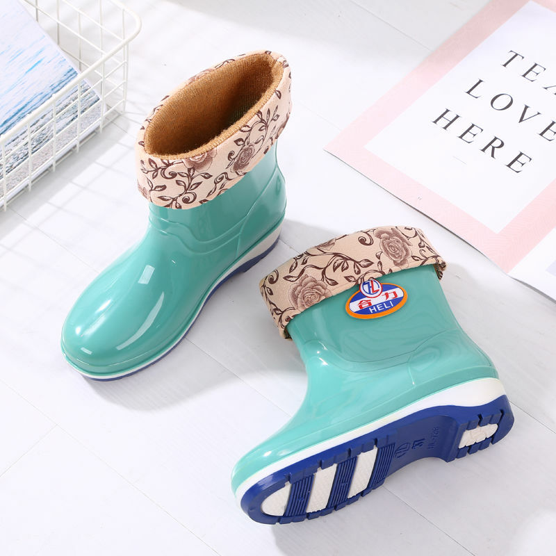 Sepatu Bot Hujan Tinggi Wanita Sepatu Bot Karet Antiselip Tahan Air Sepatu Memancing Baru Warna Solid Sepatu Luar Ruangan Antiselip Plus Galoshes Katun