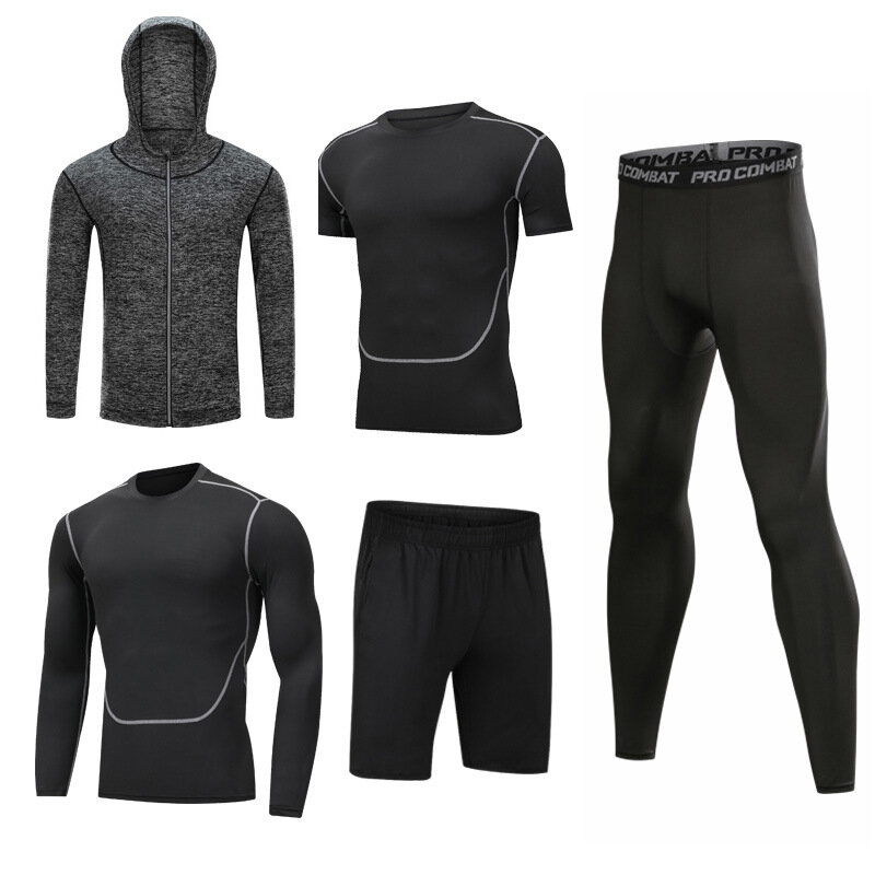 Cody  Lundin Men's Sets Five Pieces Fitness Outdoor Exericse Wear Brearhable Quick Dry Fabric with High Quality