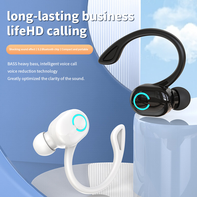 Auricolari Bluetooth 5.2 gancio per l'orecchio auricolari Wireless Sport cuffie impermeabili In-Ear cuffie Stereo HIFI con microfono per smartphone
