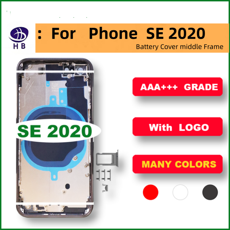 غلاف جديد لبطارية iPhone SE 2020 غطاء خلفي + إطار وسط + صينية SIM + أجزاء زر جانبي + أداة تفكيك Se2020