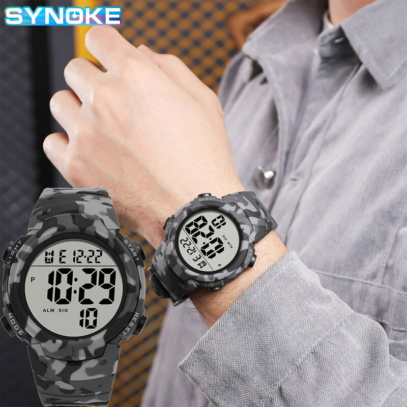 SYNOKE Military Digital Watches Men Sports Big Numbers Watch 50M Waterproof Multifunction Alarm Reloj Hombre Male Clock