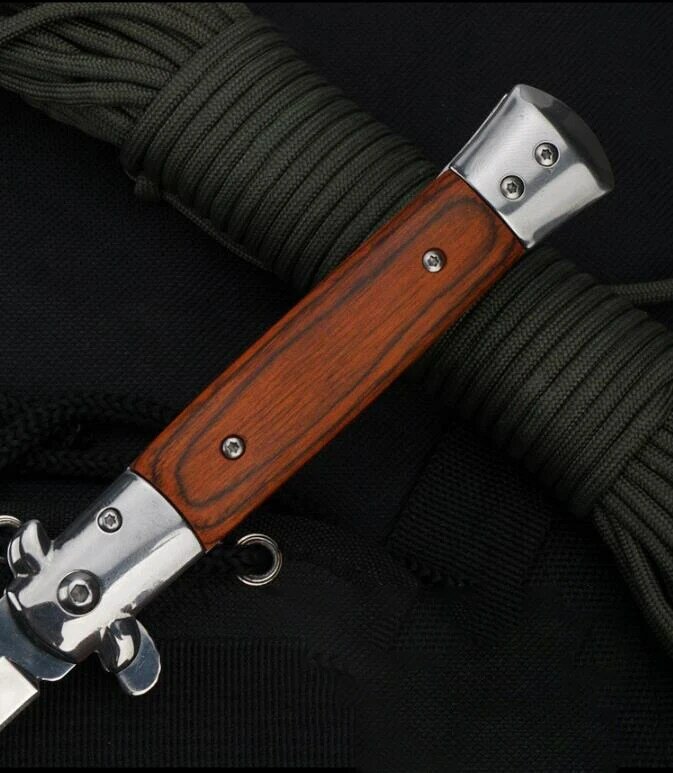 Couteau pliant tactique de plein air, manche en bois, lame 440, couteaux de poche portables de sécurité pour Camping, outil EDC Portable