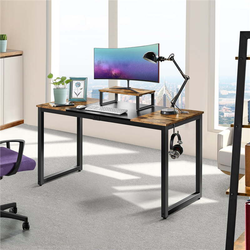 Escritorio Industrial para ordenador con soporte para Monitor, mesa rústica plegable para PC, color marrón/negro