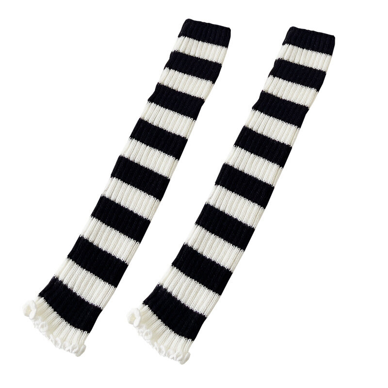 Novo outono/inverno preto e branco listrado jk hosiery feminino grosso quente joelho protetor de malha japonês tubo longo pilha meias