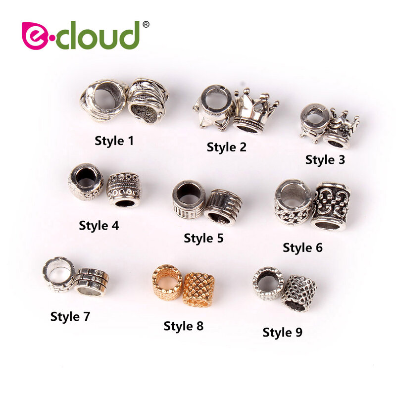 10Pcs/Lot Silver Metal Beads Set Dreadlock Beads dread beads Different 9 Style Braid Cuffs Clip Beads Unadjustable Hair Rings