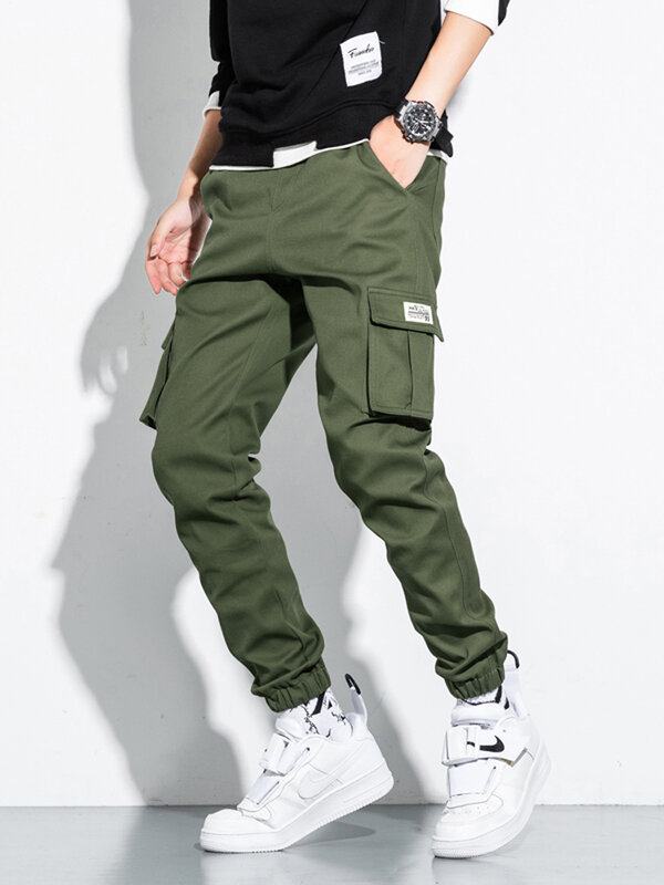 Spring Summer Multi-Pockets Men's Cargo Pants Casual Joggers Streetwear Fashion Ankle Length Plus Size Solid Cotton Trousers