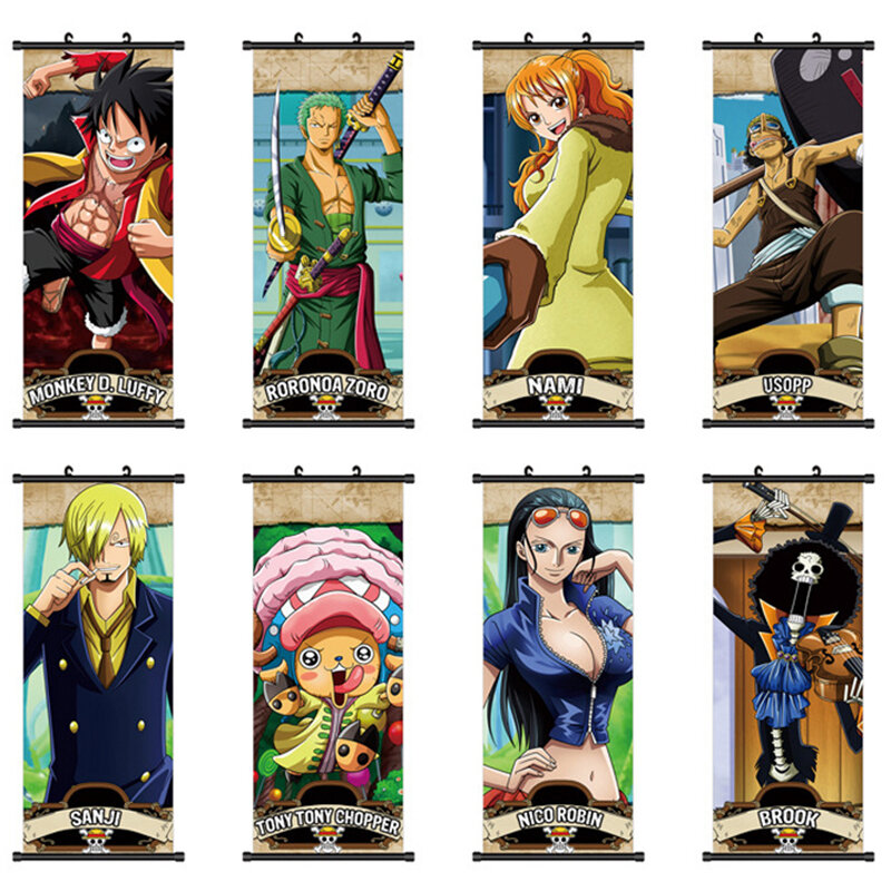 Anime One Piece Luffy Roronoa Zoro Figure Scroll Hanging Painting 40*102CM Home Decor Art Canvas Roll Wall Posters Fans Gifts