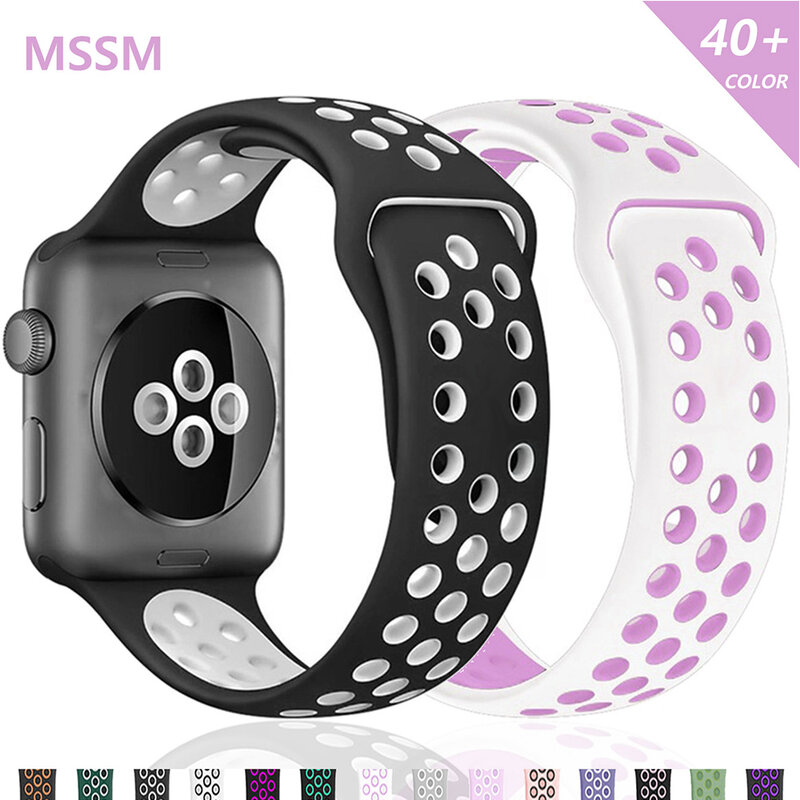 Siliconen Band Voor Apple Horloge Band 44Mm 42Mm 40Mm 38Mm Ademend Accessoires Sport Horlogeband Armband Iwatch 7se6543 45mm41mm
