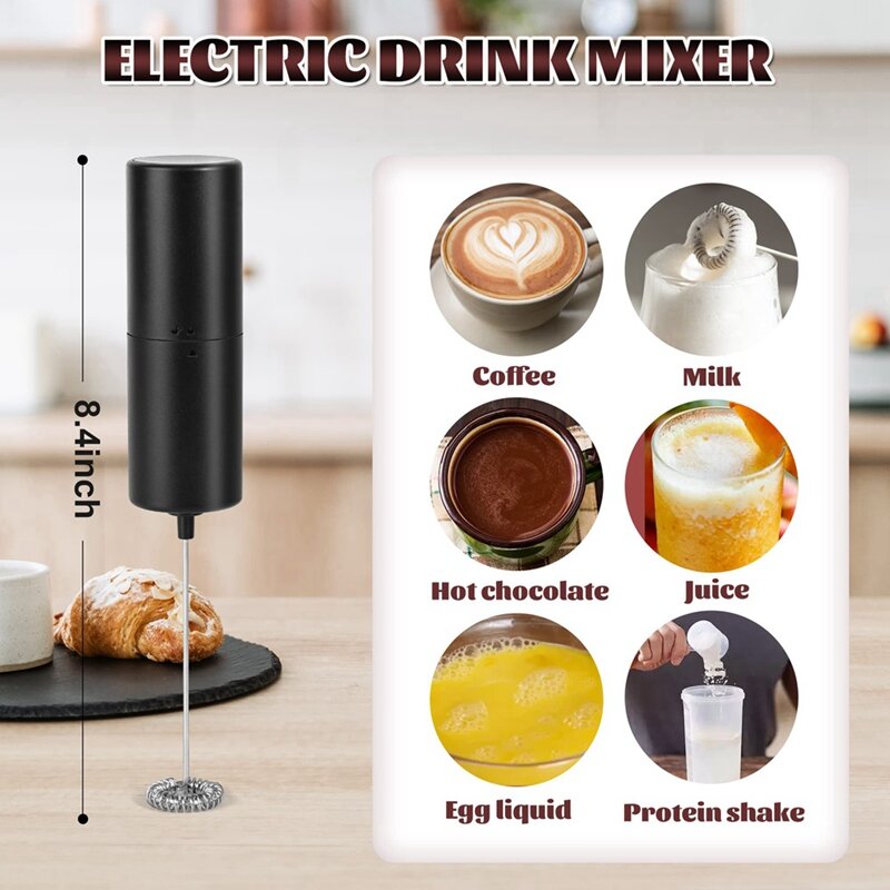 1 pcs leite frother handheld preto mini misturador de café para latte, cappuccino, matcha