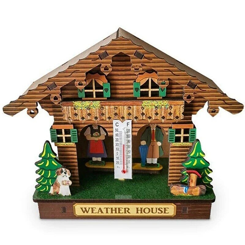 Weather House Forest Weather House With Man And Woman Wood Chalet Barometer Thermometer And Hygrometer Home Decoration