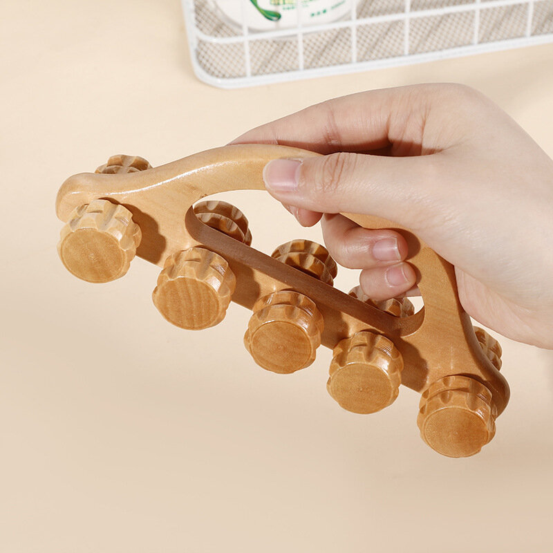 Массажный ролик с деревянной ручкой, портативный массажный инструмент из массива дерева для расслабления мышц тела