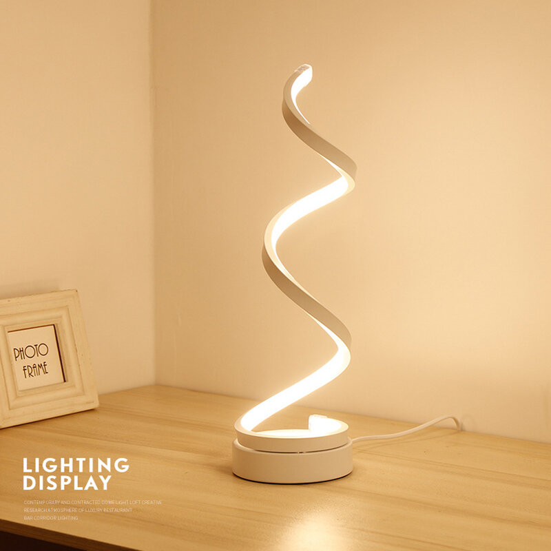 Lámpara de mesa en espiral LED moderna, luz de mesa creativa regulable para dormitorio, mesita de noche, decoración de escritorio, luces nocturnas