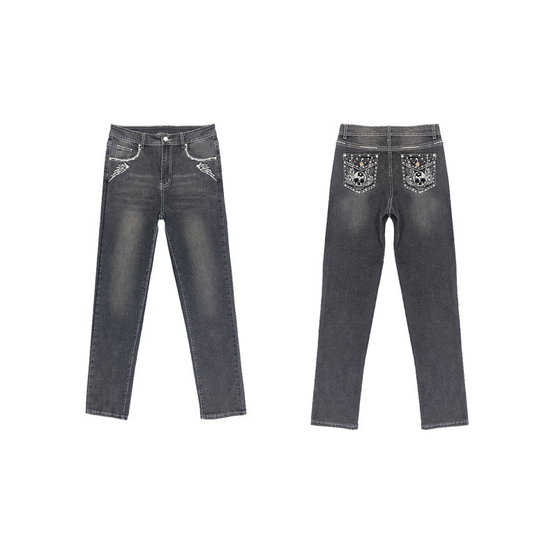 Calças de brim femininas de cintura alta 2022 moda sexy calças retas tamanho grande confortável jeans vintage lavável calças de brim preto elástico