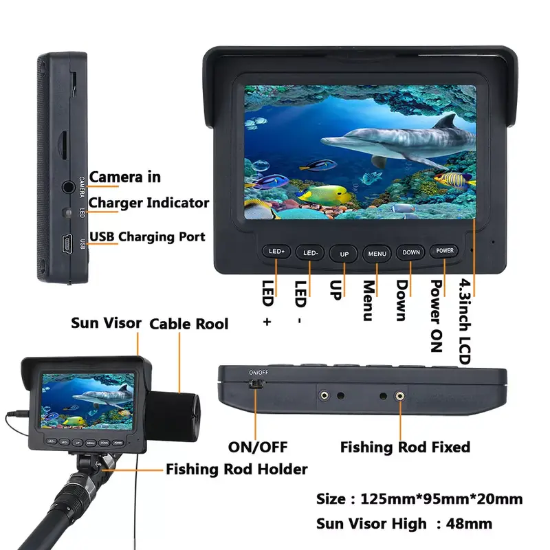 MAOTEWANG Video Fish Finder 4.3 Inch IPS LCD Monitor 6PCS LED Night Vision Fishing Camera Kit For Winter Underwater Ice Fishing