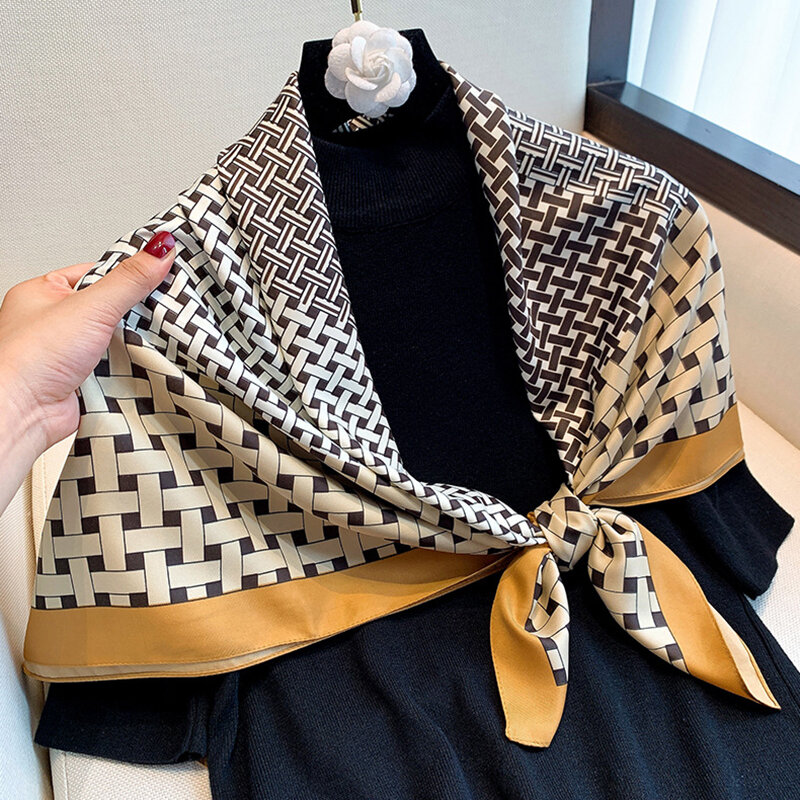 Rozkloszowana spódnica ręczna chustka damska hidżab kwadratowy szalik damski Twill Design satynowa jedwabna apaszka Foulard Office szale z pałąkiem na głowę 2021 nowość