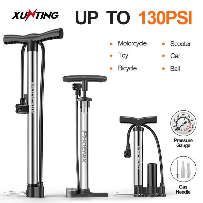 Gonfleurs pour bicyclettes Xunting – pompe à Air haute pression Portable pour vélo, 130psi, en acier inoxydable, avec jauge