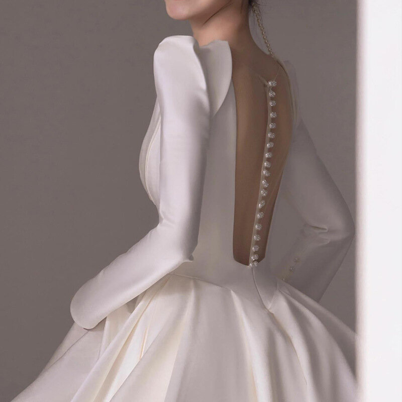 ETESANSFIN-falda blanca satinada de manga larga para mujer, falda de boda con cuello en V, novedad de 2022