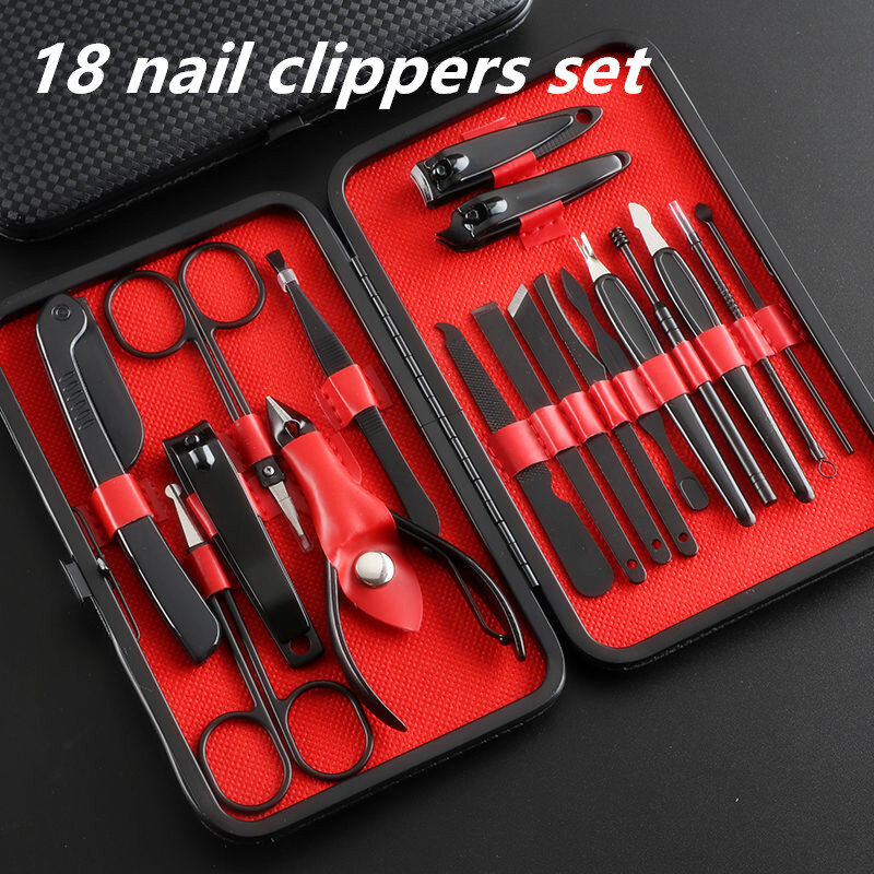 Juego de herramientas profesionales de manicura y pedicura G20, cortaúñas de acero, tijeras de corte, Kit de Lima pulida para cutículas, 18 piezas