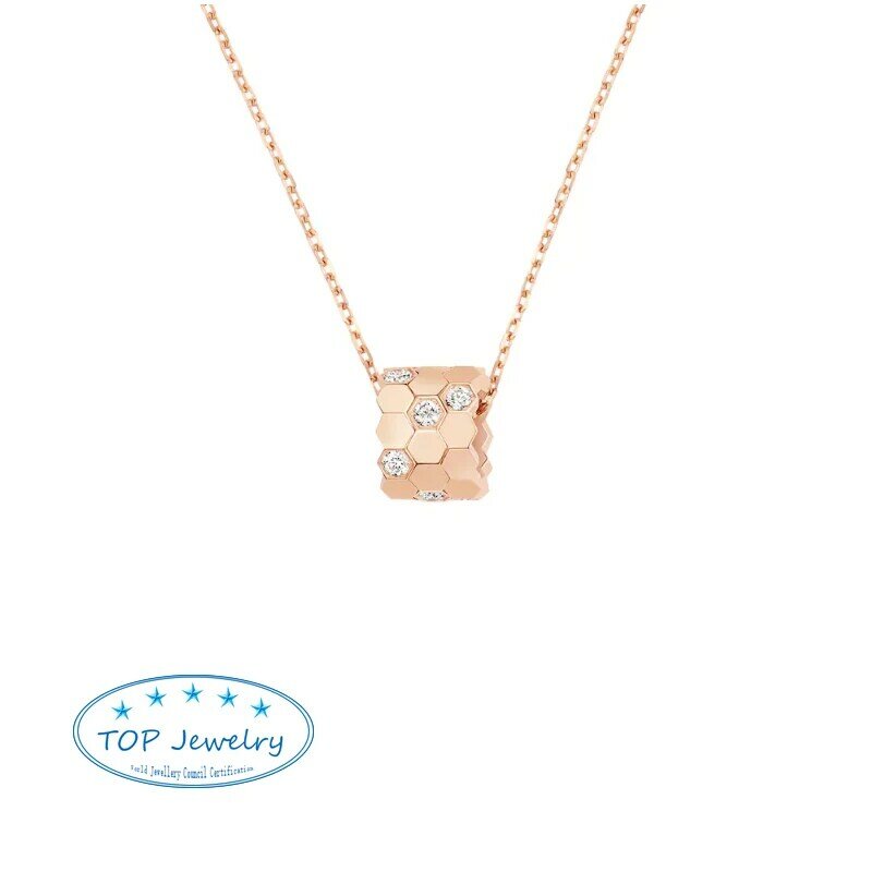 Luxo francês 925 Sterling Silver Honeycomb Pendant Necklace-Jóias de casamento de alta qualidade para mulheres-Bee My Love