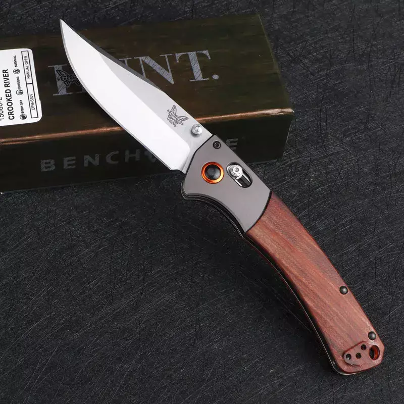 Wood Hanle Multi Style BENCHMADE 15080 Folding Knife Outdoor Camping Defense Sabre Field Survival Pocket Knives