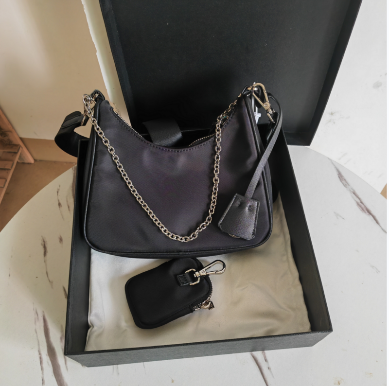 Bolsa de ombro feminina com caixa bolsa de mensageiro feminina três-em-um saco de axilas saco de náilon feminino saco crescente bolsa feminina
