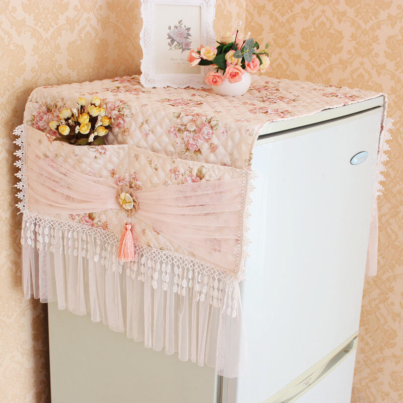 Refrigerator Cover Dust Cover Refrigerator Towel Single and Double Door Korean Lace Fabric Thickening