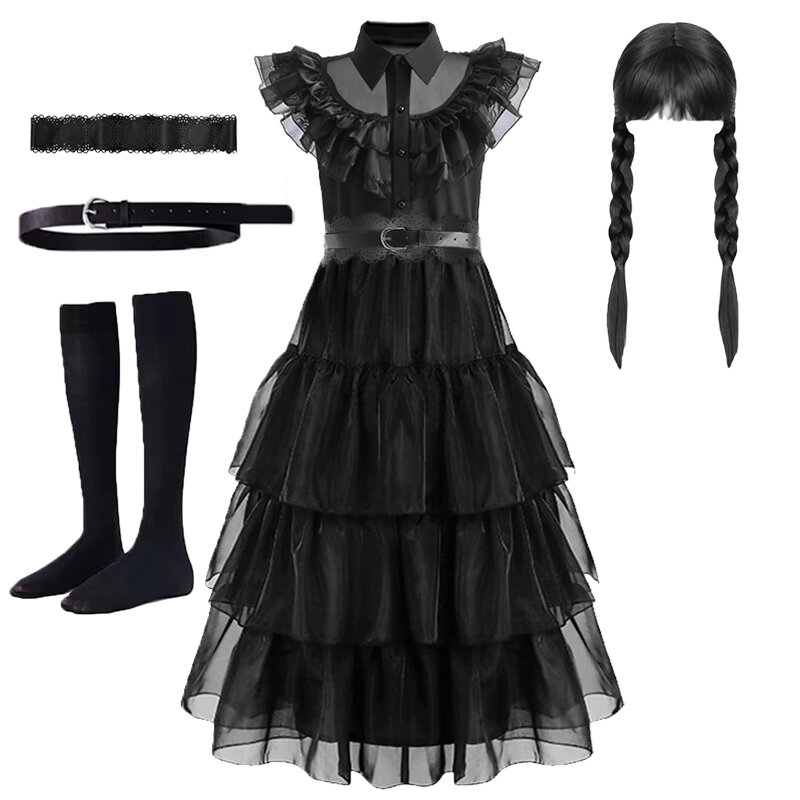 Wednesday Addams Cosplay For Girl Costume 2023 New Vestidos For Kids Party Dresses Carnival Easter Halloween Costumes 5-14 Years
