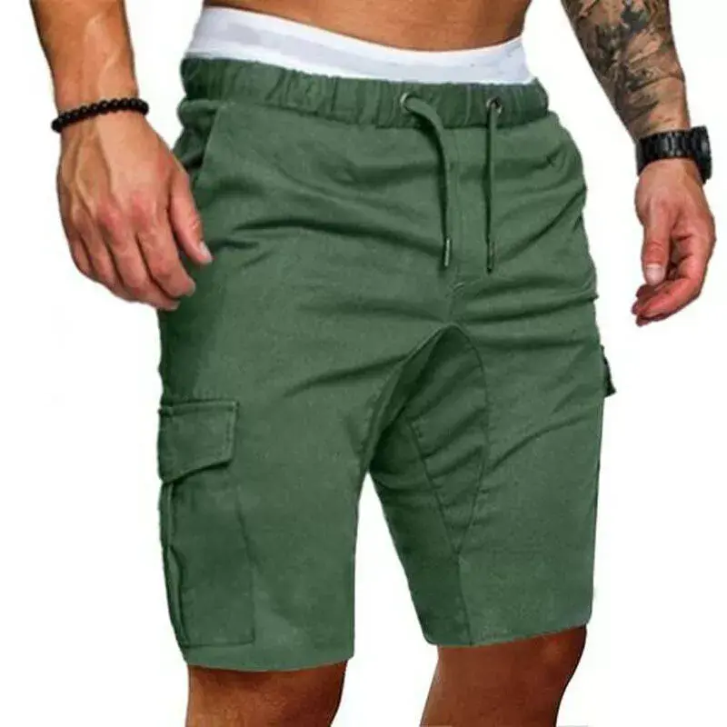 Pantalones cortos Cargo para hombre, Bermudas de algodón, estilo militar, con bolsillos de trabajo rectos, con cordones, informales, Vintage, Verano