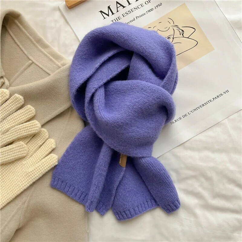 Популярный узкий вязаный шарф для женщин простой зимний теплый хлопковый шейный платок шерстяная пряжа эластичные шарфы Bufanda 2022