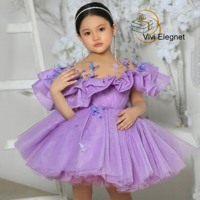 Robe de bébé violet avec tutu papillon, robe de Noël charmante, tulle doux, nouvelle arrivée, 2022