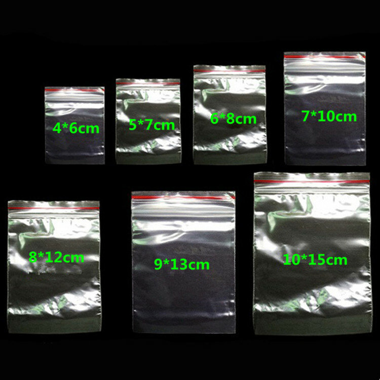 100Pcs Hoge Duidelijke Kleine Plastic Geschenken Sieraden Zip-Lock Bag Hersluitbare Nail Poeder Hardware Armbanden Kralen Spice Trial zakjes