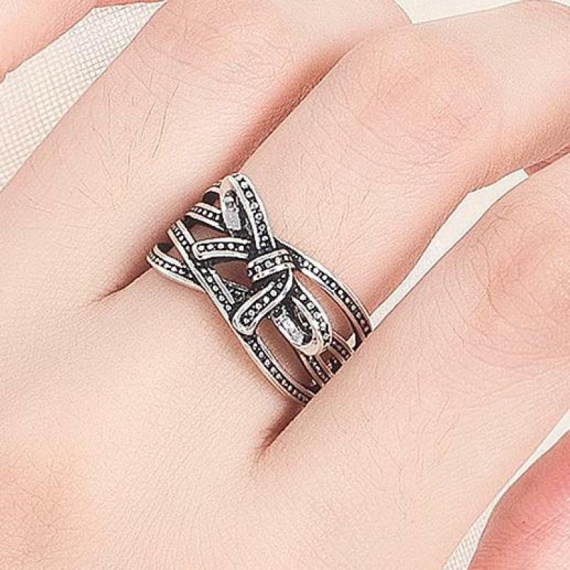 Corda bowknot vintage anéis grande antigo prata chapeado anéis para as jóias femininas thai prata chapeado fita anel de enrolamento anel anel anel anel anel anel cf33