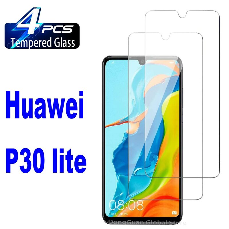 2/4Pcs Tempered Glass For Huawei P30 lite 0.33mm High Auminum Screen Protector Glass Film