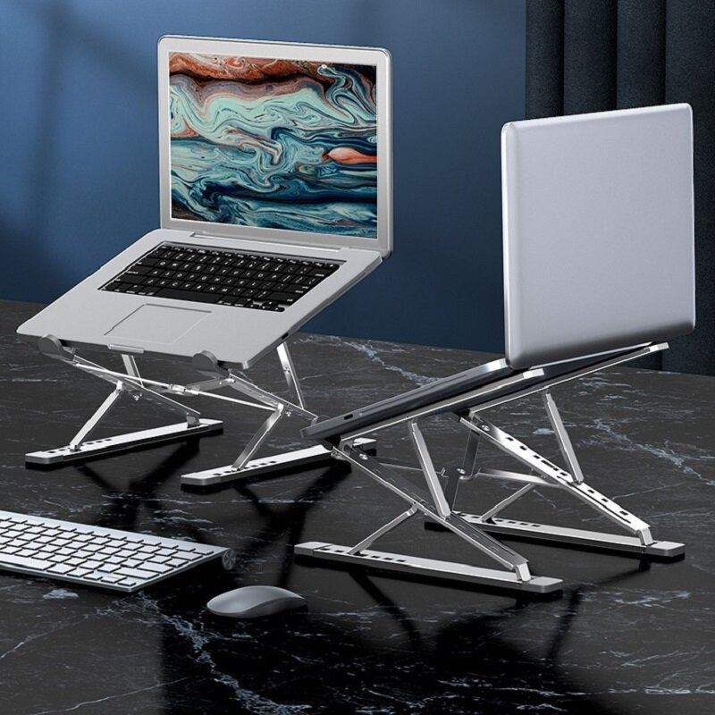 맥북 용 접이식 컴퓨터 PC 태블릿 조정 가능한 노트북 스탠드, 알루미늄 지원 노트북 스탠드, 탁상 노트북 홀더 냉각 패드