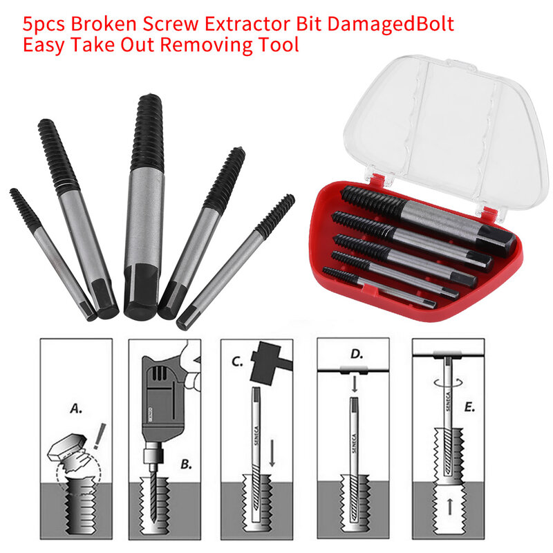 5pcs Broken Screw Extractor Bit Damaged Bolt Easy Take Out Removing Tool Broken Screw Extractor Broken Screw Extractor