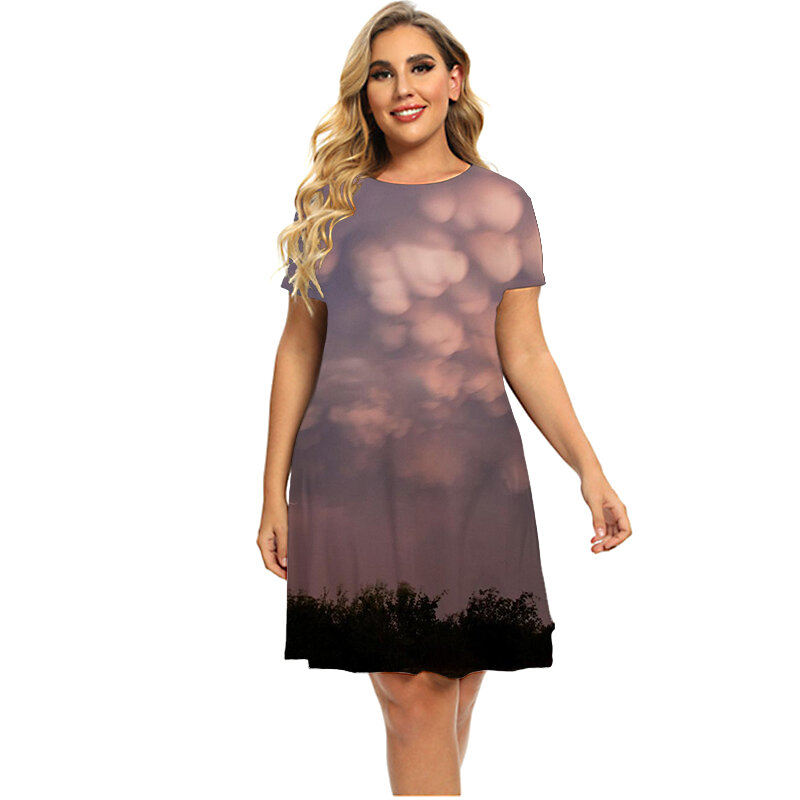 Женское свободное мини-платье с 3D-принтом звездного неба, летнее повседневное короткое платье с круглым вырезом и коротким рукавом