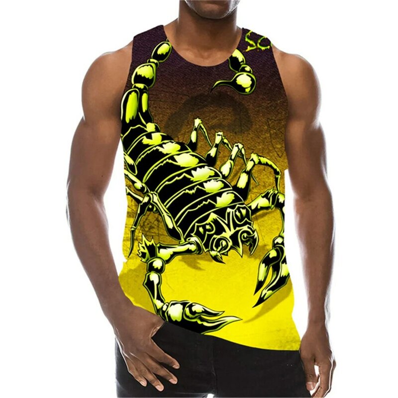 Men's Scorpion Fashion 3D Tanks Sleeveless Summer Street Style Tops 3D Animal Print Loose Casual Male Vest Top Big Size 6XL