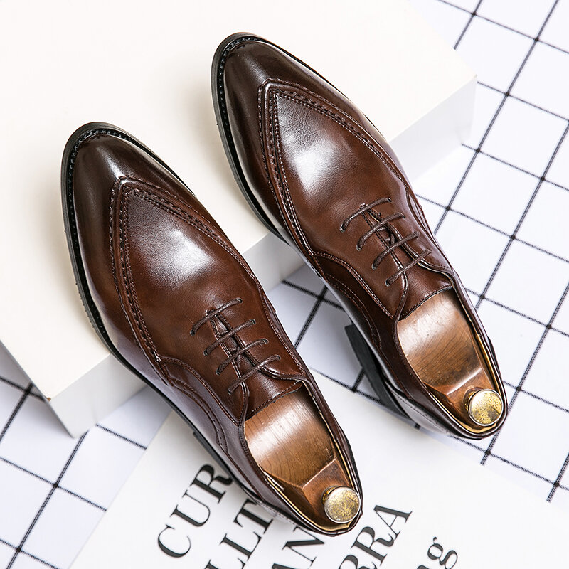 オックスフォード-男性用の靴ひも付きレザーシューズ,オフィスや結婚式用のフォーマルシューズ