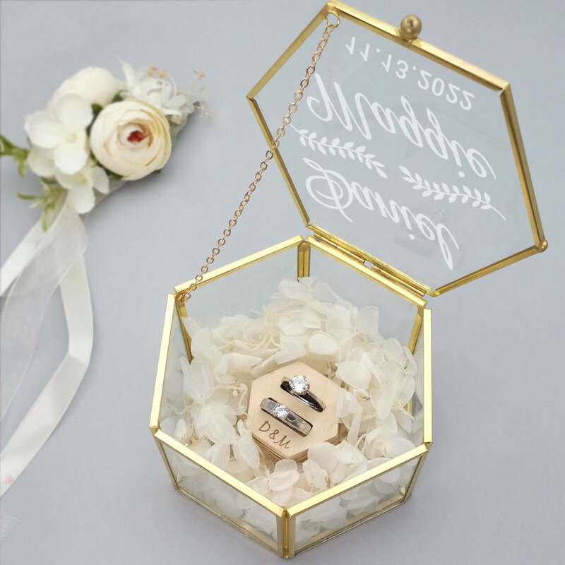 Caja de anillo de cristal personalizada, soporte de anillo de boda, caja de joyería de compromiso, caja de boda