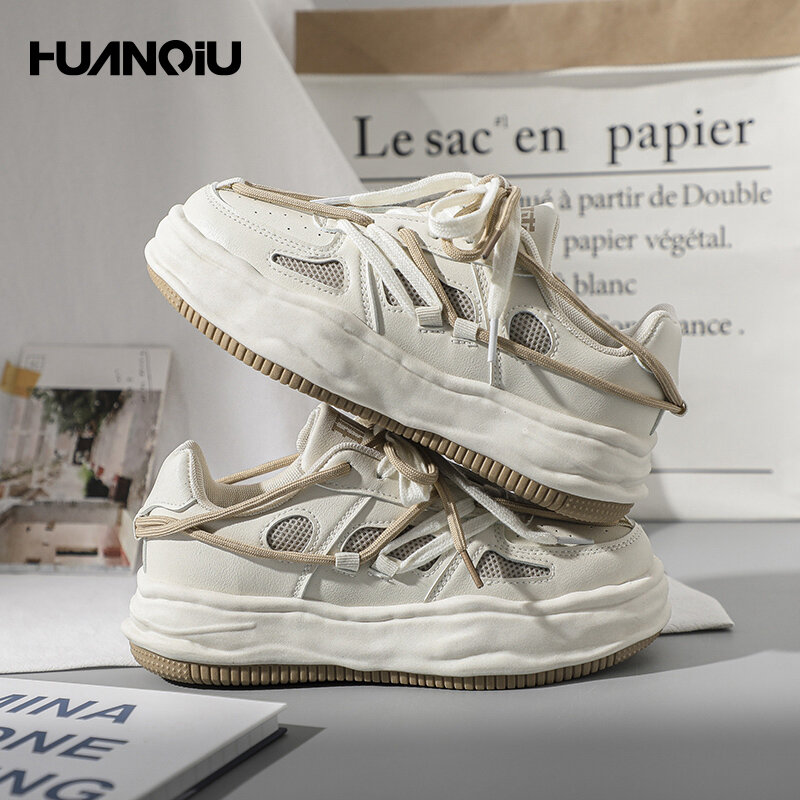 HUANQIU-Zapatillas deportivas de entrenamiento para mujer, calzado versátil informal con cordones, pequeño, color blanco, Primavera, 2022