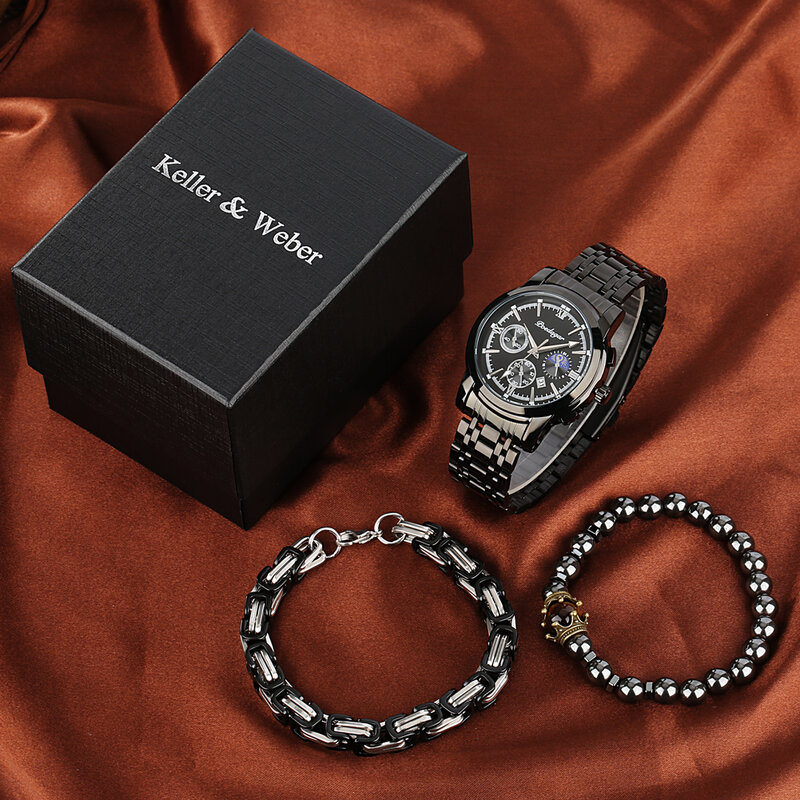 Reloj luminoso resistente al agua para hombre, conjunto de pulsera de acero inoxidable, regalo para novio, moda de negocios