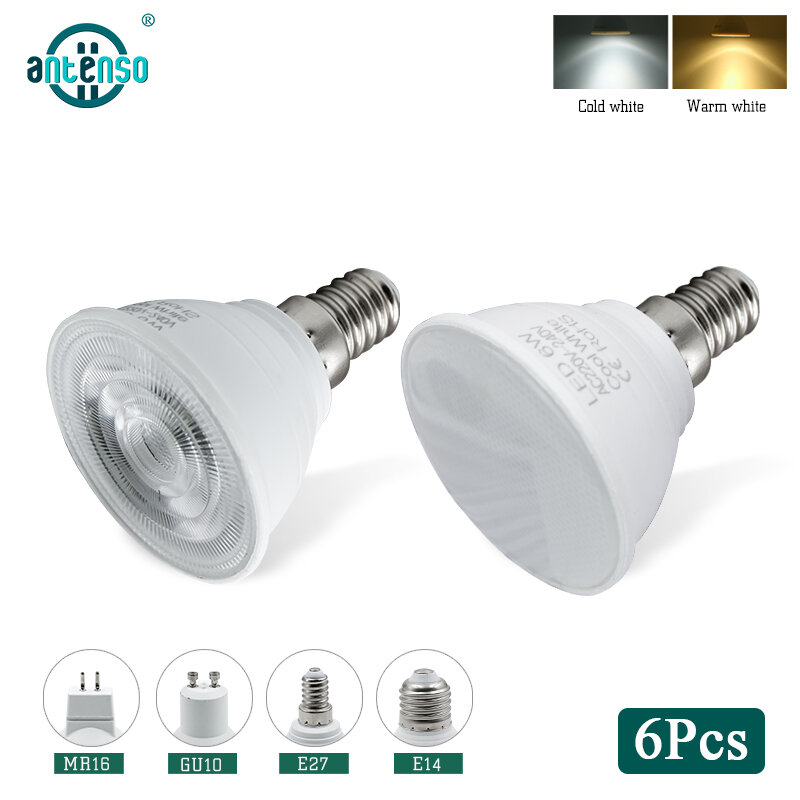 6 pçs/lote e27 led spotlight bulbo e14 mr16 gu10 220v 5w branco quente frio bombillas led spot light lâmpada lampara para para iluminação doméstica