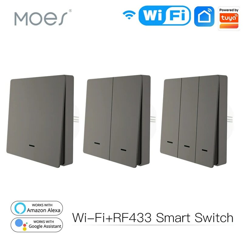 MOES WiFi Smart Wall Light Switch RF433 Push Button Transmitter Smart life Tuya App Remote Control Works with Alexa Google Home