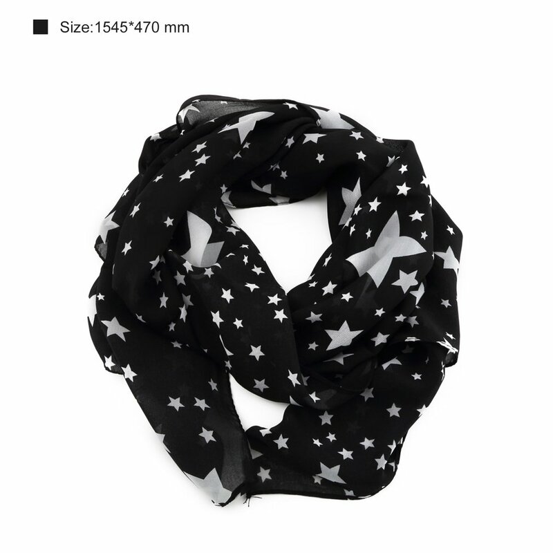 Женский шифоновый шарф со звездами, черный или белый шарф, большая шаль, мягкие удобные модные всесезонные шарфы