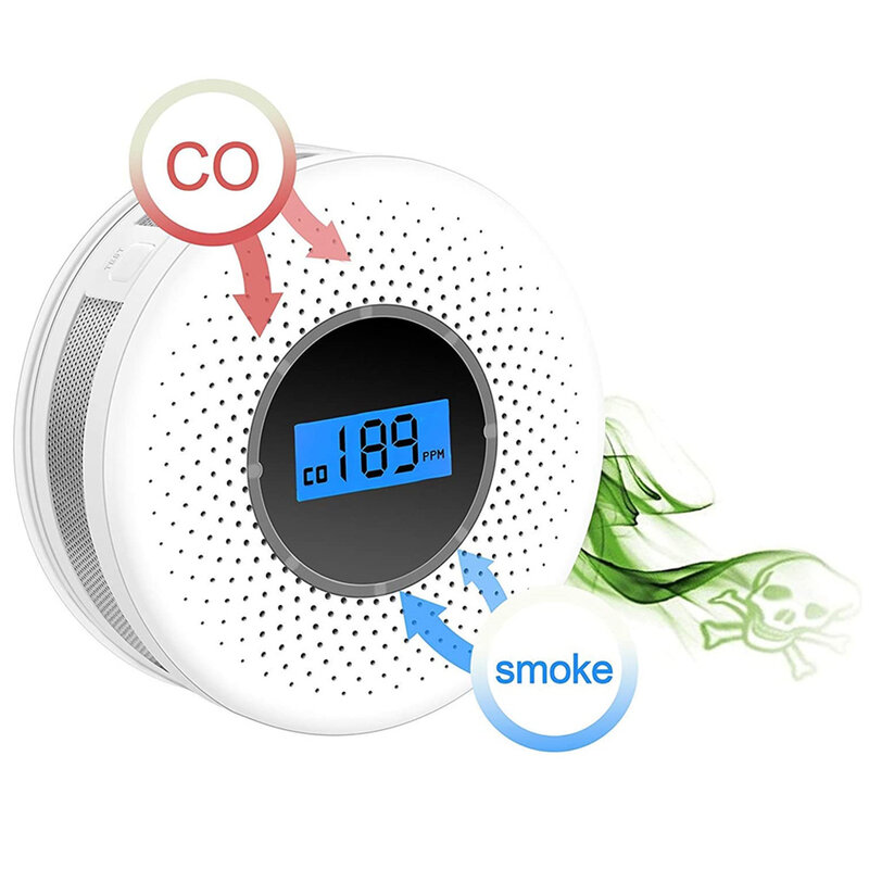 Detector de monóxido de carbono fumaça a pilhas combinação fumo co alarme led display digital alerta voz sensor segurança em casa